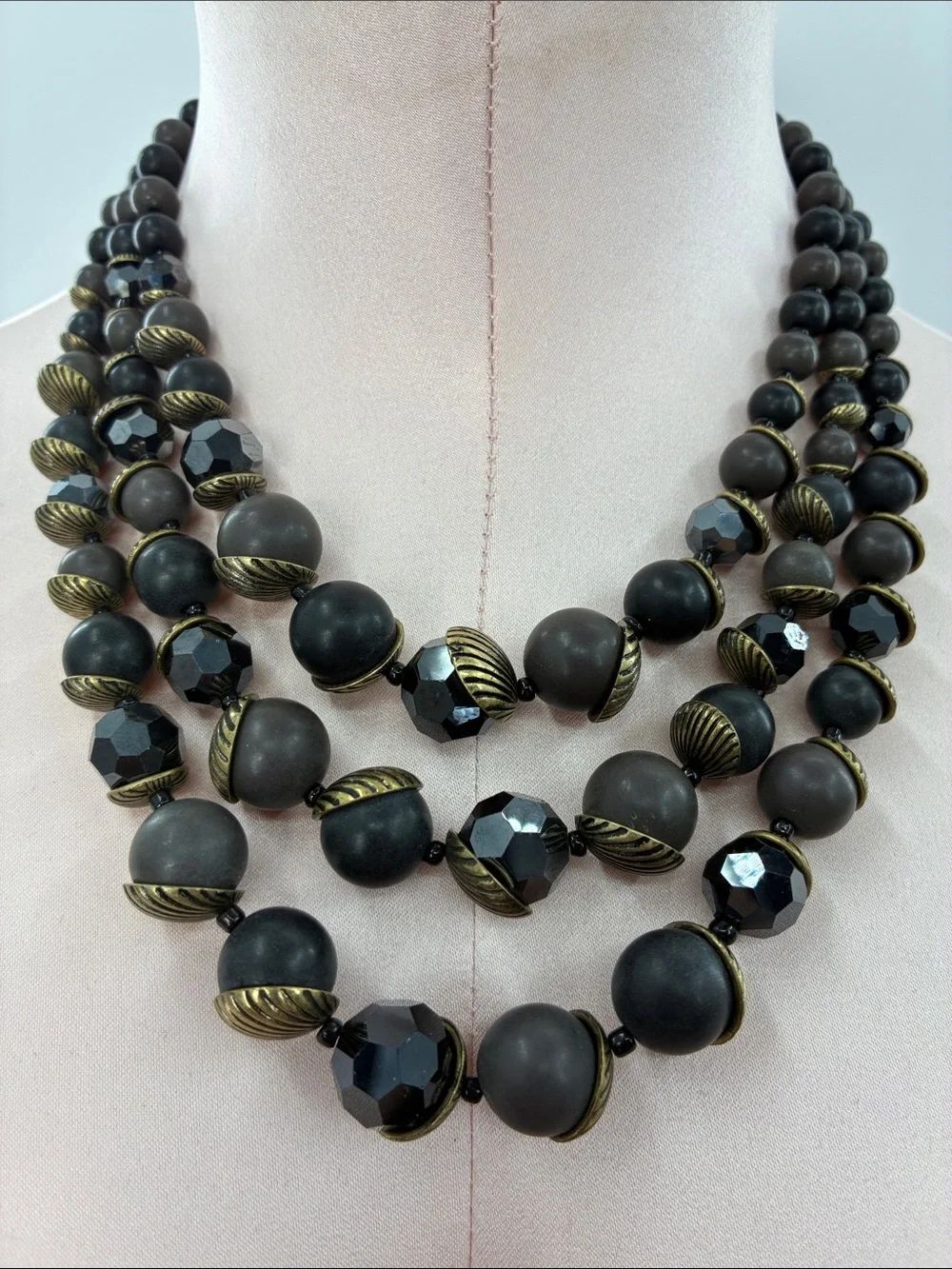 Premier Designs Layered Black and Antique Gold Statement Necklace